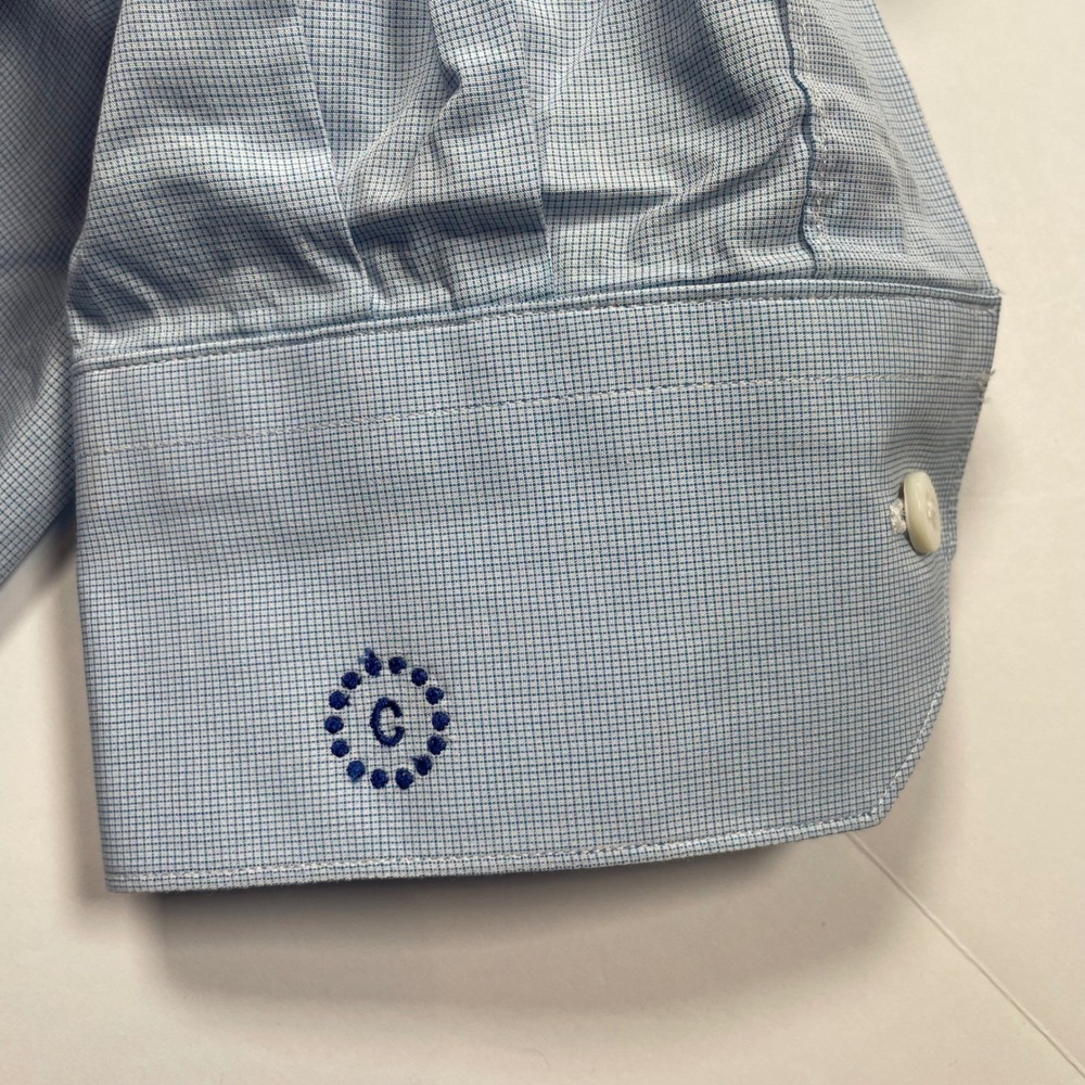 Holland & Sherry Bespoke Savile Row London‎ Blue Micro Check Dress Shirt Mens XL - Picture 6 of 7